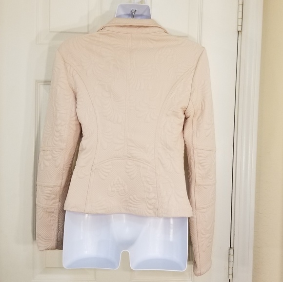 Express Peach Patterned Asymmetrical Zip Jacket - Picture 2 of 7